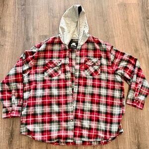 Winston Men's Big & Tall Hooded Flannel Plaid Shacket - Red/Black/Gray - Sz 3XL